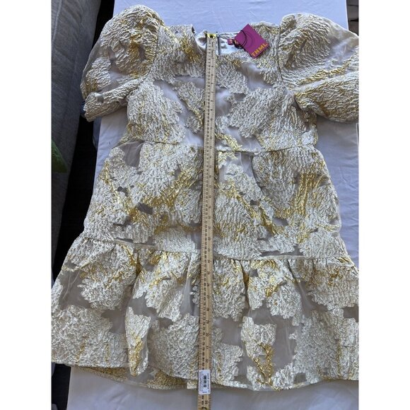 Anthropologie THML Gold White Puff Sleeve  Dress NEW Large SHOWER Wedding - Picture 14 of 16